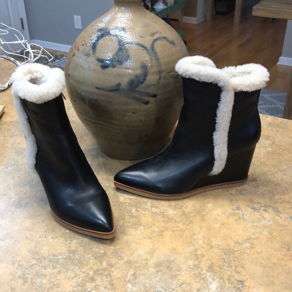 Marc Fisher Namsu Leather Faux Shearling Wedge Boots